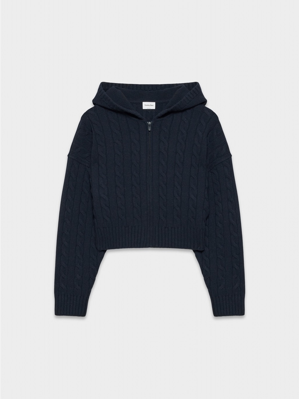 Sunday Best Navy Octavia Cable-Knit Hooded Zip Sweater
